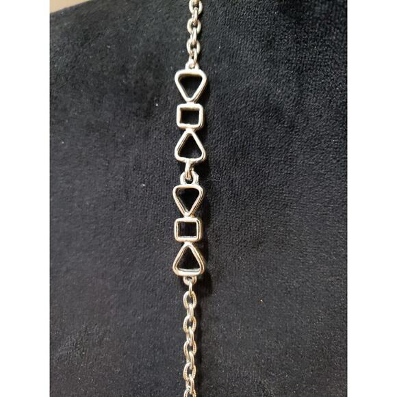 Women's Long Silver Chain Necklace Geometric Openwork Shapes Minimalist Jewelry - Picture 4 of 4